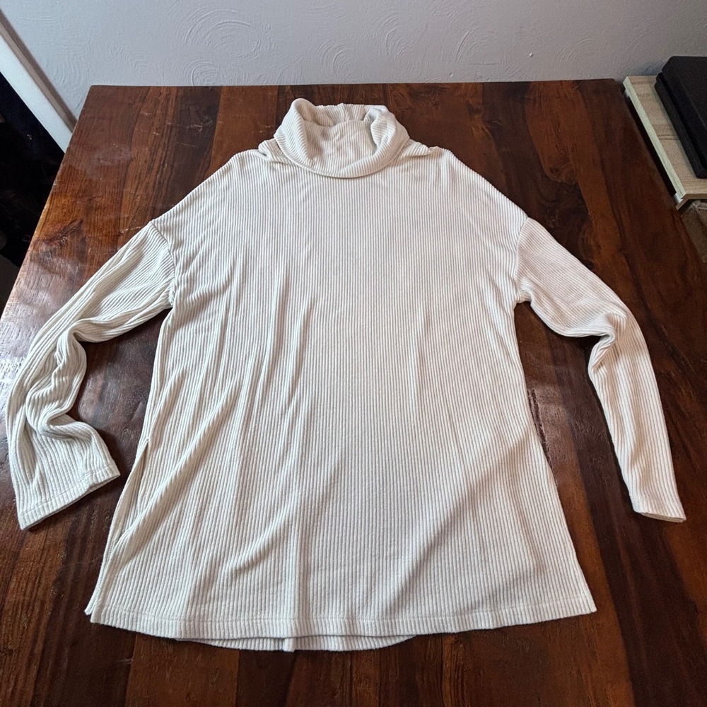 Sanctuary Cream Ribbed Knit Turtleneck Tunic Top Long Sleeve CT3221MQ2 Mens M